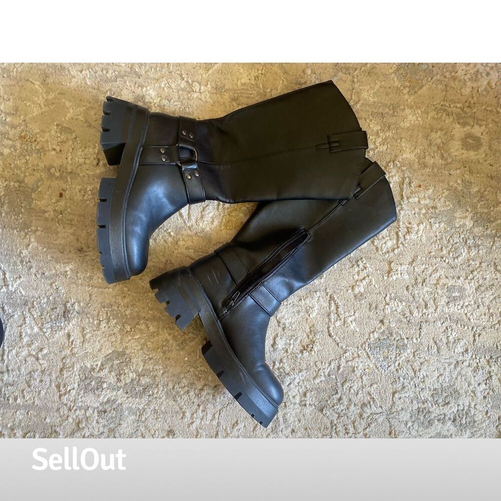 Girl  Black Chunky Platform Knee-High Boots Size 3